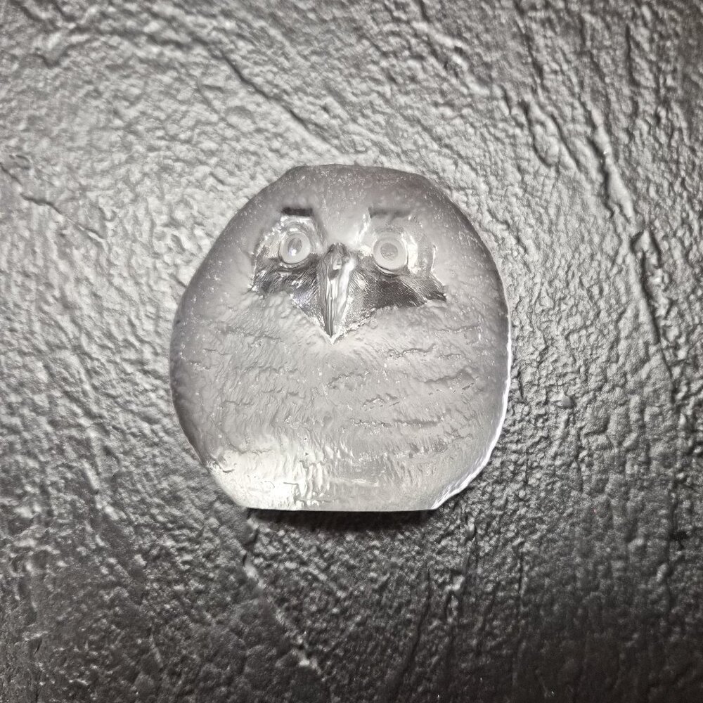 VTG 70s Signed Mats Jonasson Baby Owl Lead Crystal Paperweight Sweden Naturecore